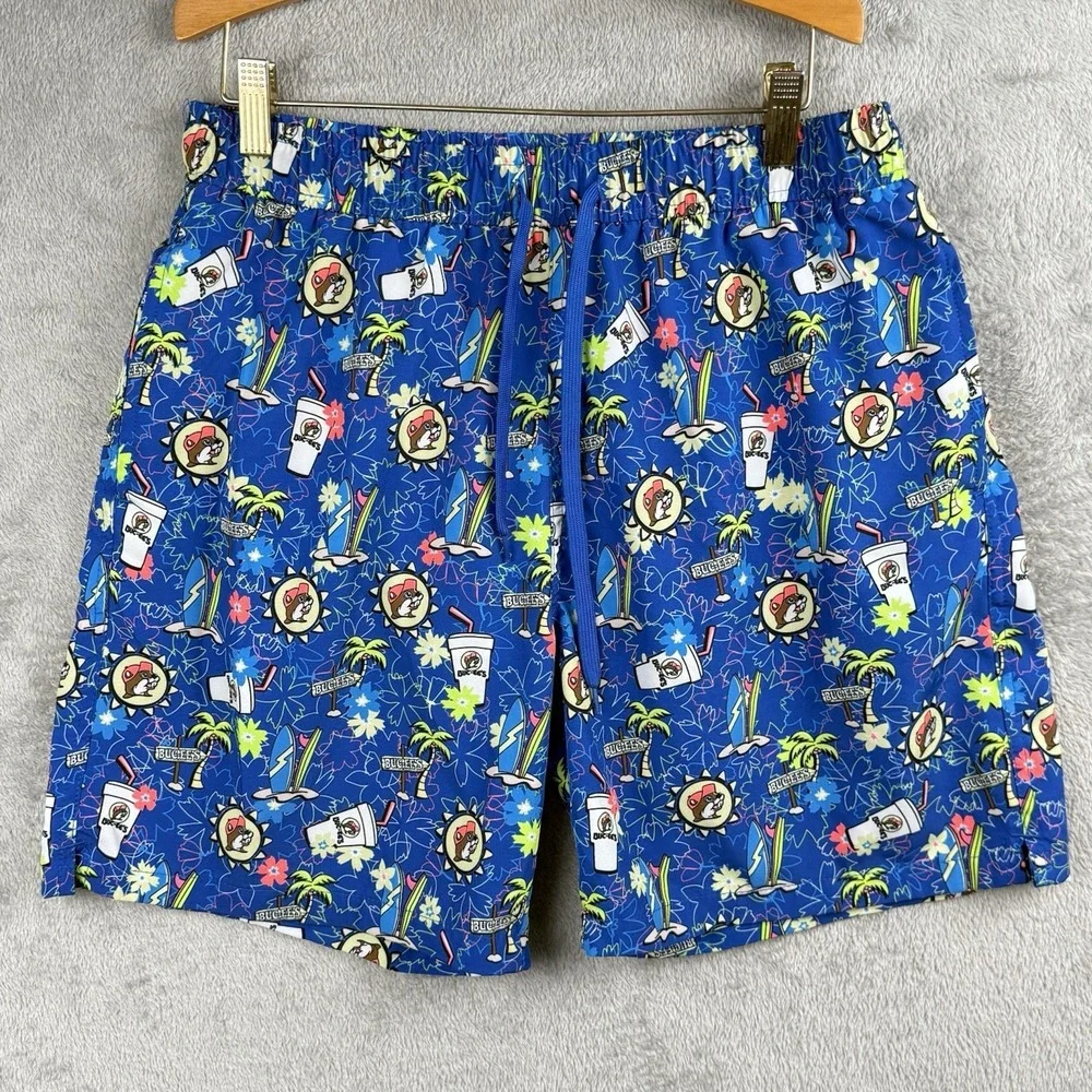 Bucees Tropical Palm Trees Surf‎ Beach Resort Graphic Mens M Swimwear Pool
